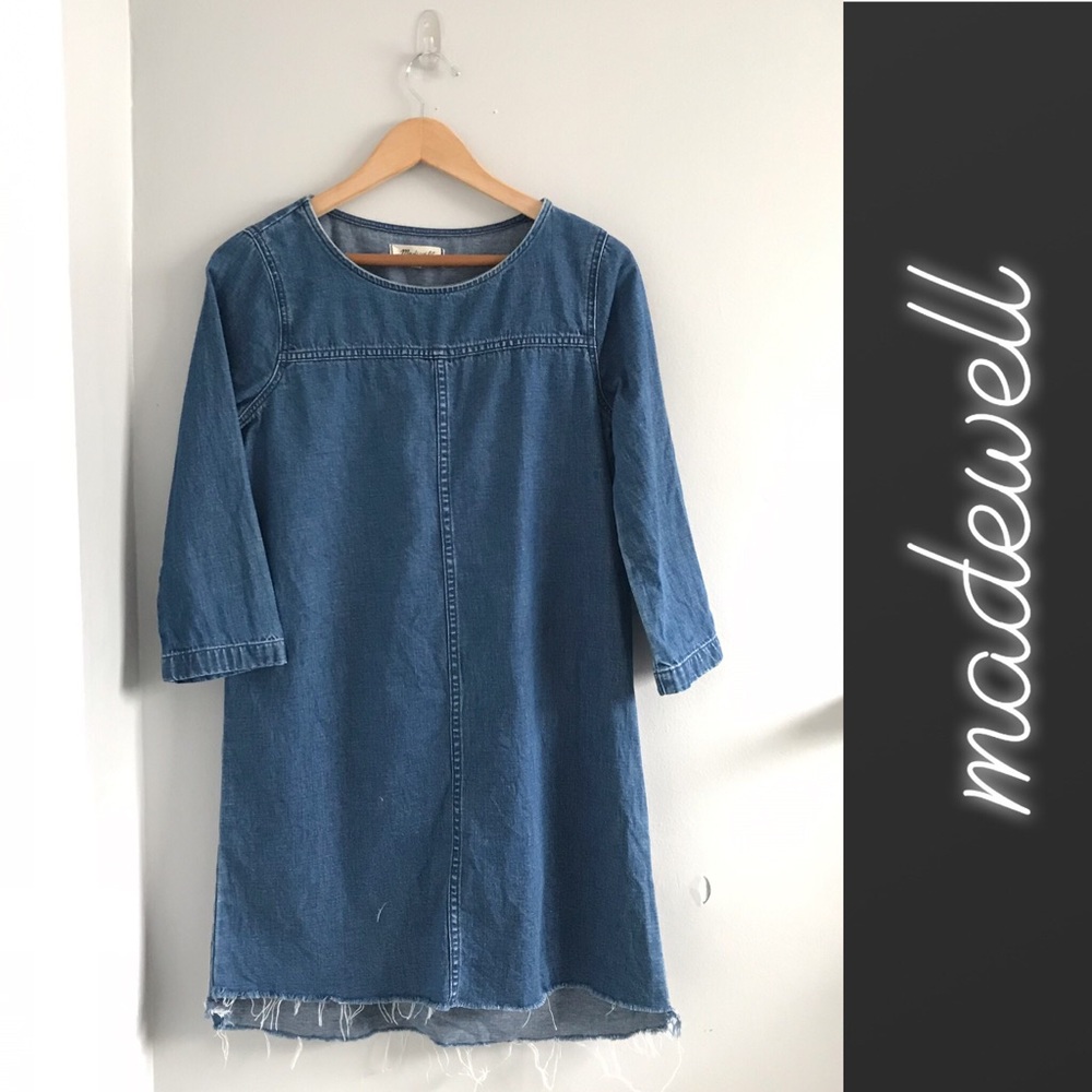 Madewell Step Raw Hem Blue Denim Dress • Small